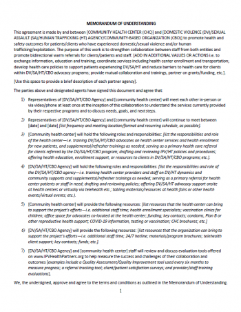 Sample Memorandum of Understanding