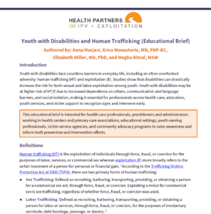 Image of Text from brief: Youth with Disabilities and Human Trafficking