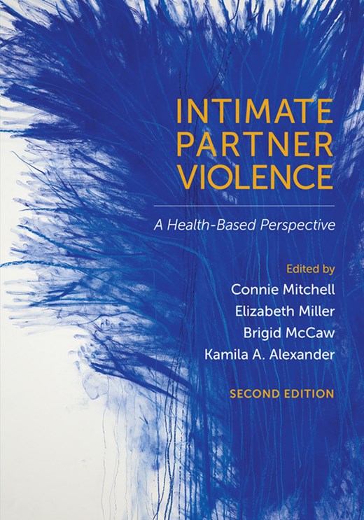 Yellow text on a body of blue ink reading "Intimate Partner Violence: A Health-Based Perspective "